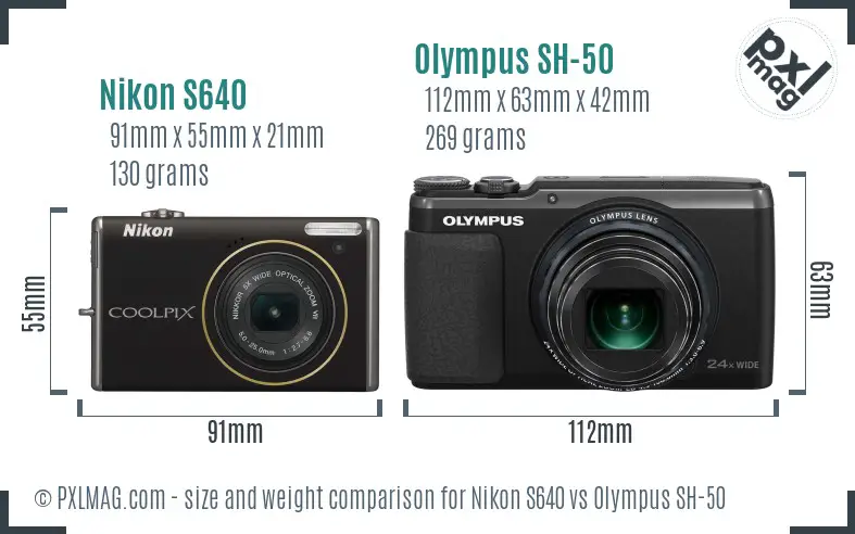 Nikon S640 vs Olympus SH-50 size comparison