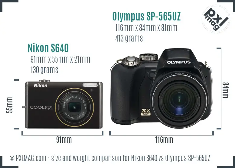 Nikon S640 vs Olympus SP-565UZ size comparison