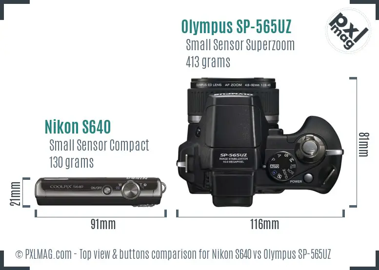 Nikon S640 vs Olympus SP-565UZ top view buttons comparison