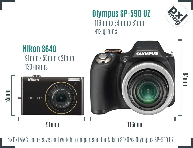 Nikon S640 vs Olympus SP-590 UZ size comparison