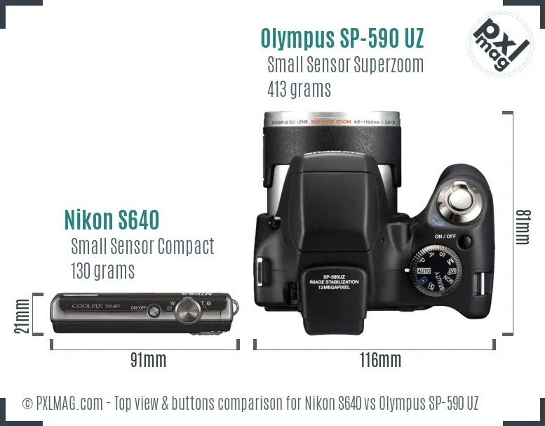 Nikon S640 vs Olympus SP-590 UZ top view buttons comparison