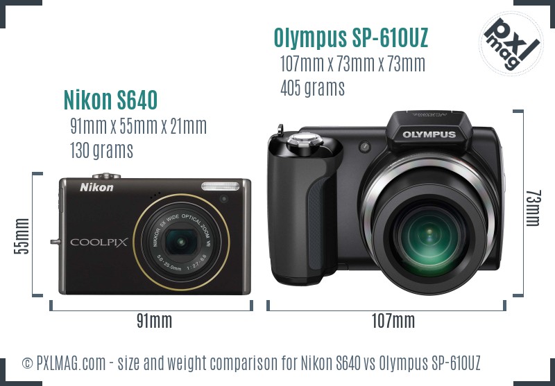 Nikon S640 vs Olympus SP-610UZ size comparison
