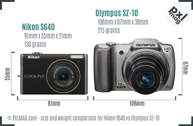 Nikon S640 vs Olympus SZ-10 size comparison Nikon S640 vs Olympus SZ-10 size comparison