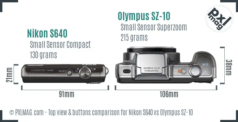 Nikon S640 vs Olympus SZ-10 top view buttons comparison Nikon S640 vs Olympus SZ-10 top view buttons comparison