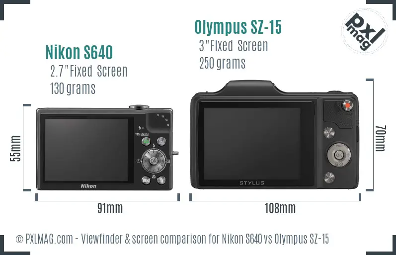 Nikon S640 vs Olympus SZ-15 Screen and Viewfinder comparison