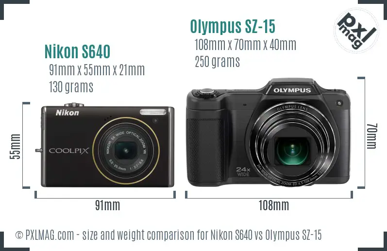 Nikon S640 vs Olympus SZ-15 size comparison