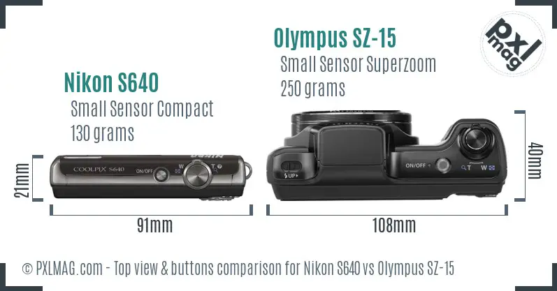 Nikon S640 vs Olympus SZ-15 top view buttons comparison