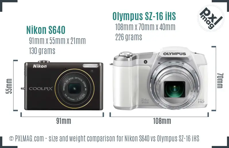 Nikon S640 vs Olympus SZ-16 iHS size comparison Nikon S640 vs Olympus SZ-16 iHS size comparison