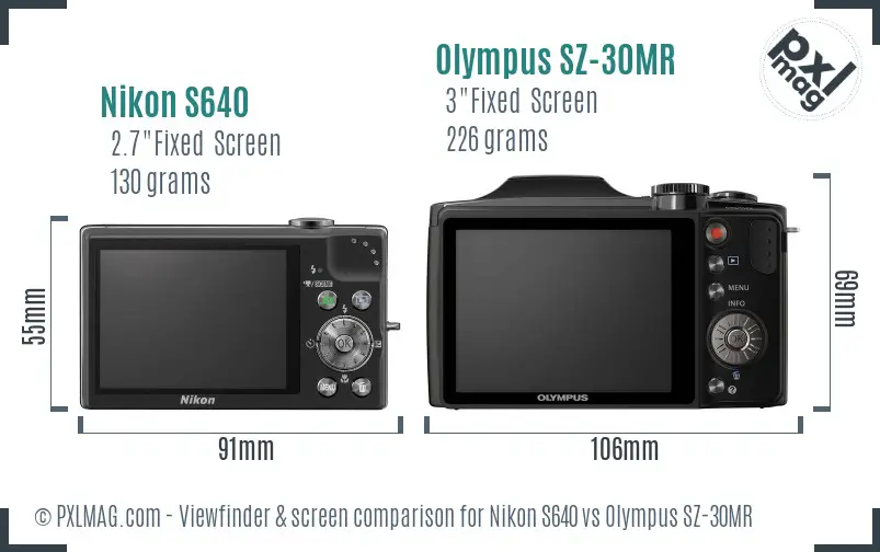 Nikon S640 vs Olympus SZ-30MR Screen and Viewfinder comparison Nikon S640 vs Olympus SZ-30MR Screen and Viewfinder comparison
