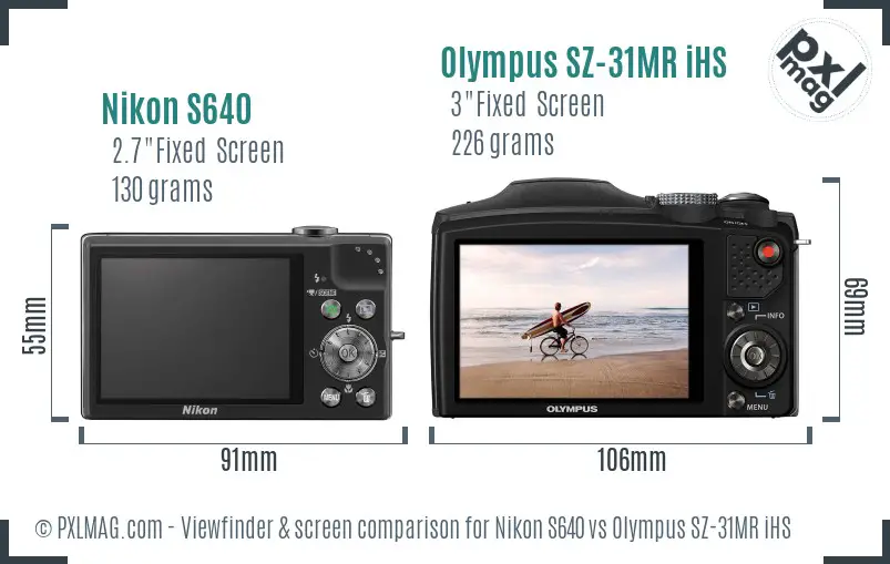 Nikon S640 vs Olympus SZ-31MR iHS Screen and Viewfinder comparison