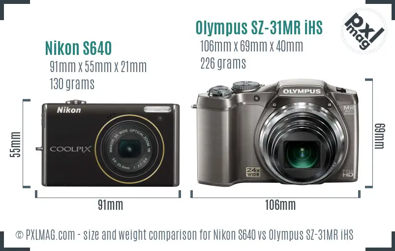 Nikon S640 vs Olympus SZ-31MR iHS size comparison