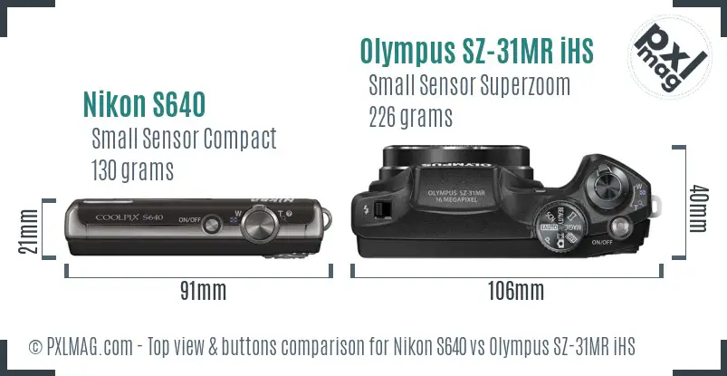 Nikon S640 vs Olympus SZ-31MR iHS top view buttons comparison