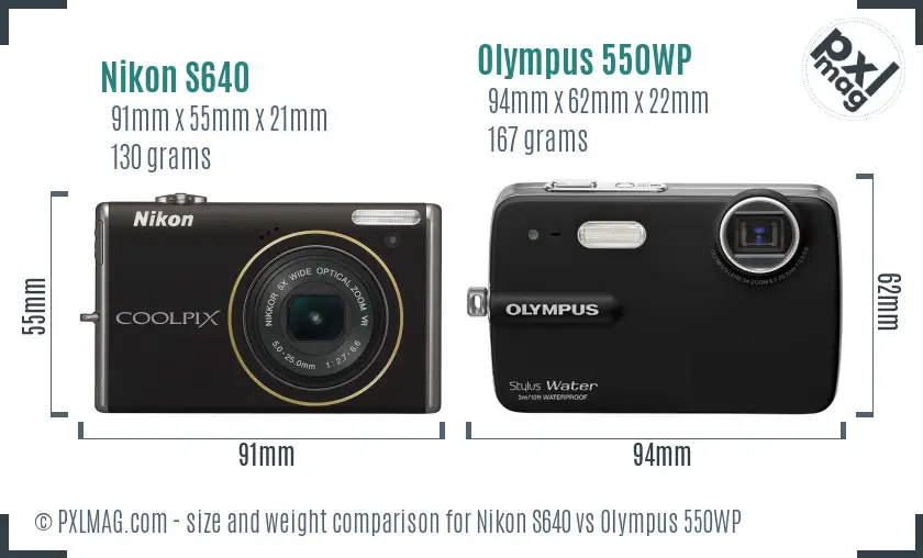 Nikon S640 vs Olympus 550WP size comparison