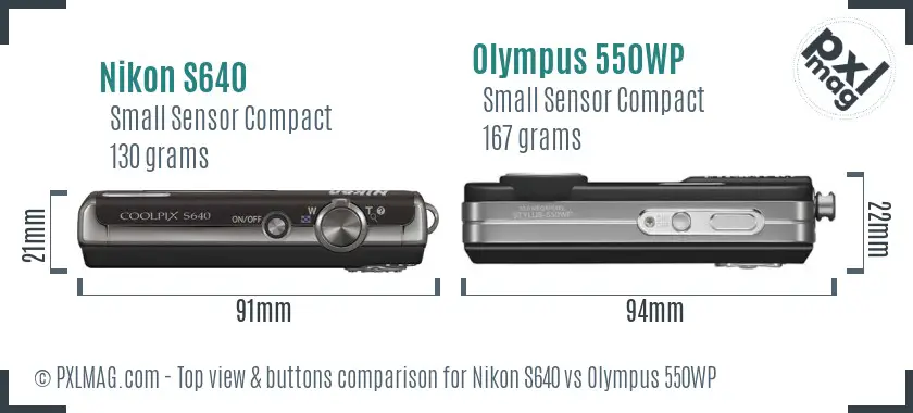 Nikon S640 vs Olympus 550WP top view buttons comparison