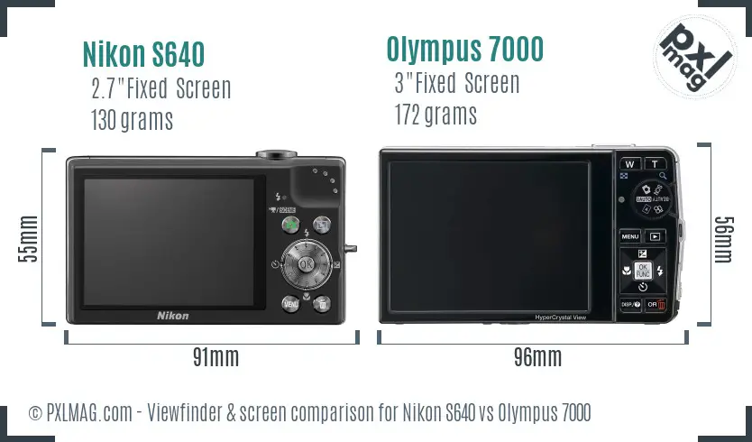 Nikon S640 vs Olympus 7000 Screen and Viewfinder comparison