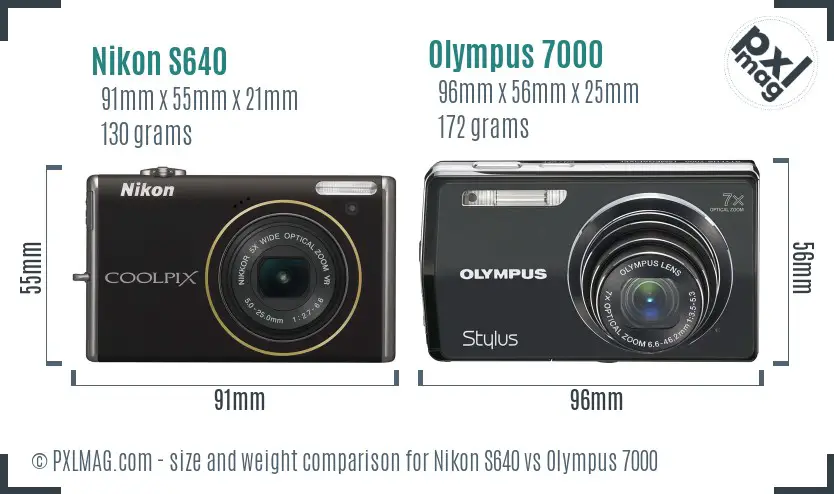 Nikon S640 vs Olympus 7000 size comparison