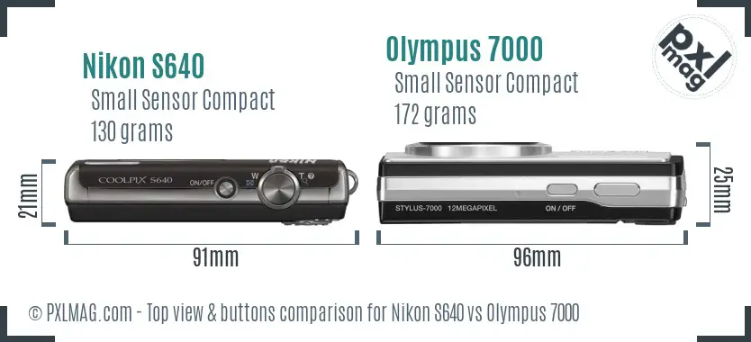 Nikon S640 vs Olympus 7000 top view buttons comparison