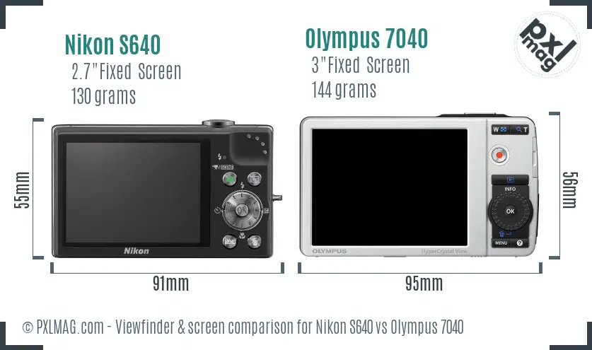 Nikon S640 vs Olympus 7040 Screen and Viewfinder comparison