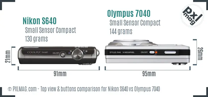 Nikon S640 vs Olympus 7040 top view buttons comparison