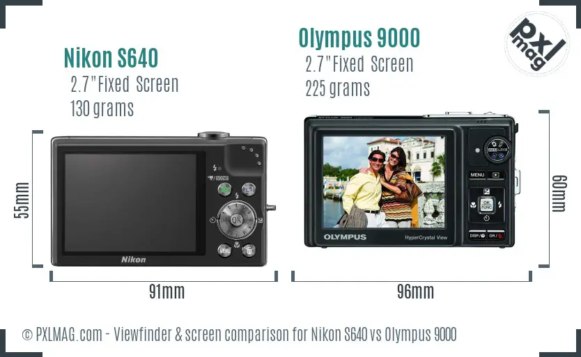 Nikon S640 vs Olympus 9000 Screen and Viewfinder comparison