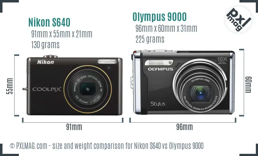 Nikon S640 vs Olympus 9000 size comparison