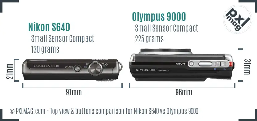 Nikon S640 vs Olympus 9000 top view buttons comparison