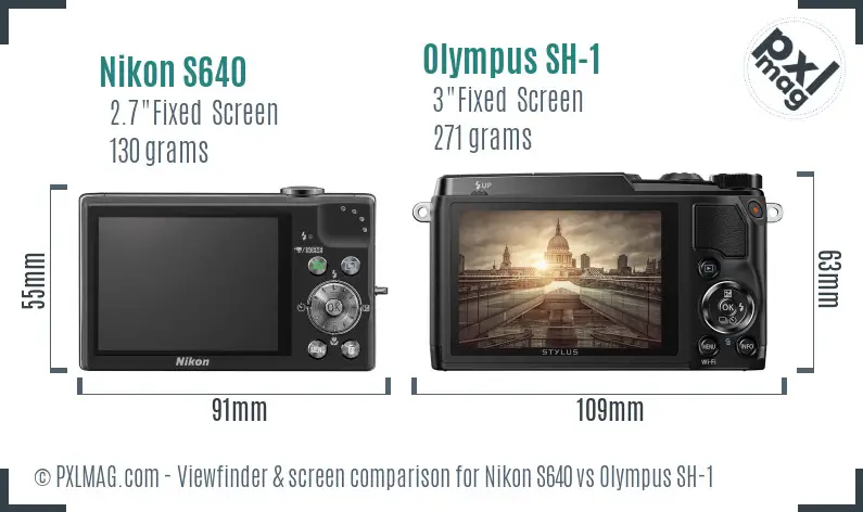 Nikon S640 vs Olympus SH-1 Screen and Viewfinder comparison