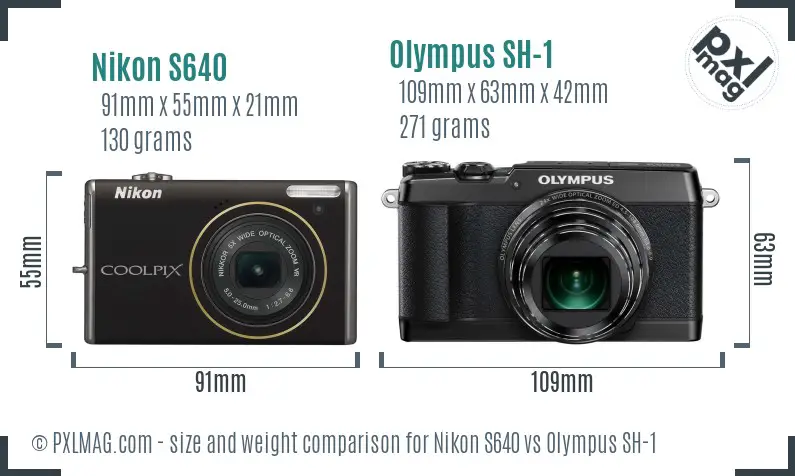 Nikon S640 vs Olympus SH-1 size comparison