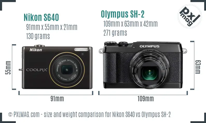 Nikon S640 vs Olympus SH-2 size comparison