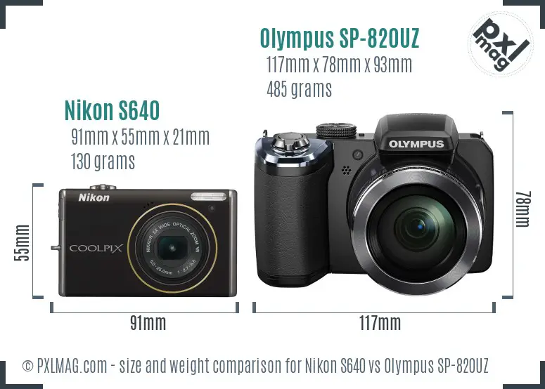 Nikon S640 vs Olympus SP-820UZ size comparison