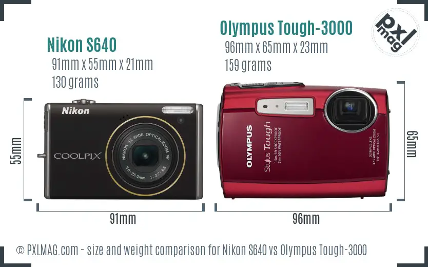 Nikon S640 vs Olympus Tough-3000 size comparison Nikon S640 vs Olympus Tough-3000 size comparison