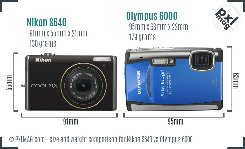 Nikon S640 vs Olympus 6000 size comparison