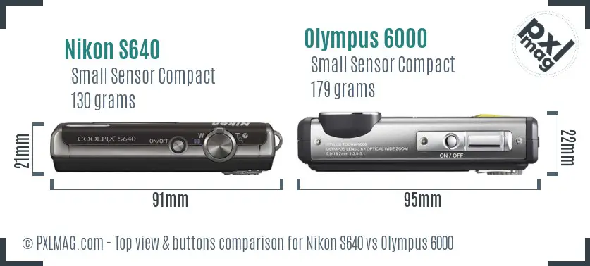 Nikon S640 vs Olympus 6000 top view buttons comparison