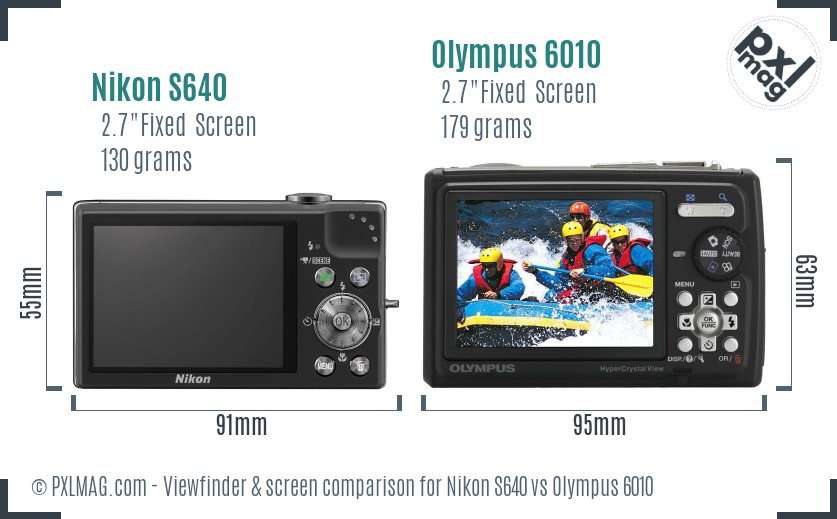 Nikon S640 vs Olympus 6010 Screen and Viewfinder comparison