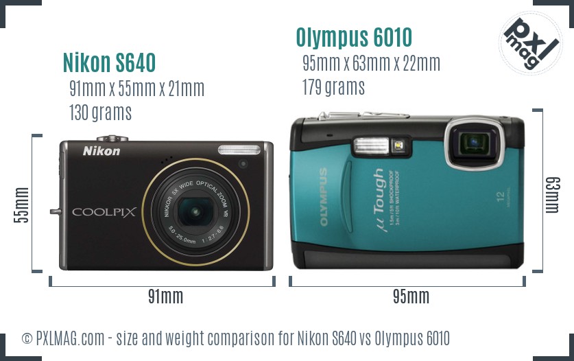Nikon S640 vs Olympus 6010 size comparison