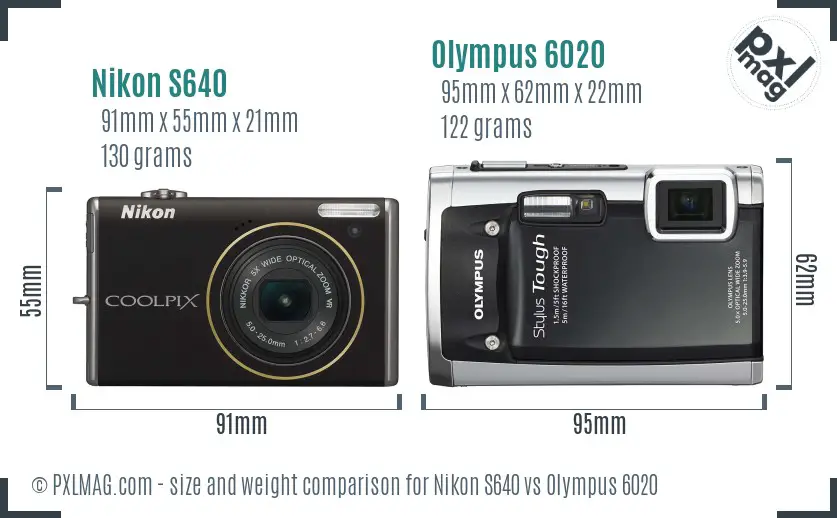 Nikon S640 vs Olympus 6020 size comparison