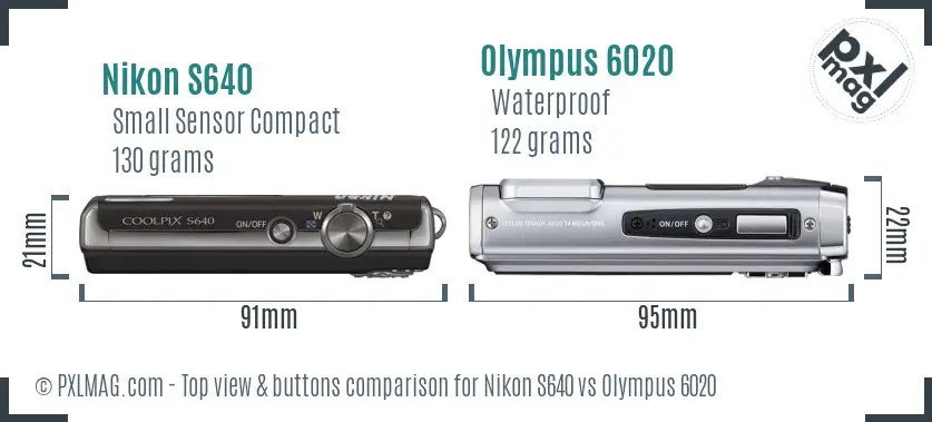 Nikon S640 vs Olympus 6020 top view buttons comparison