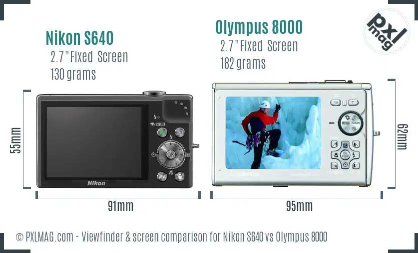 Nikon S640 vs Olympus 8000 Screen and Viewfinder comparison