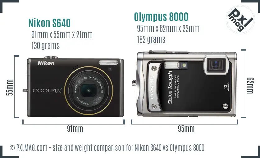Nikon S640 vs Olympus 8000 size comparison