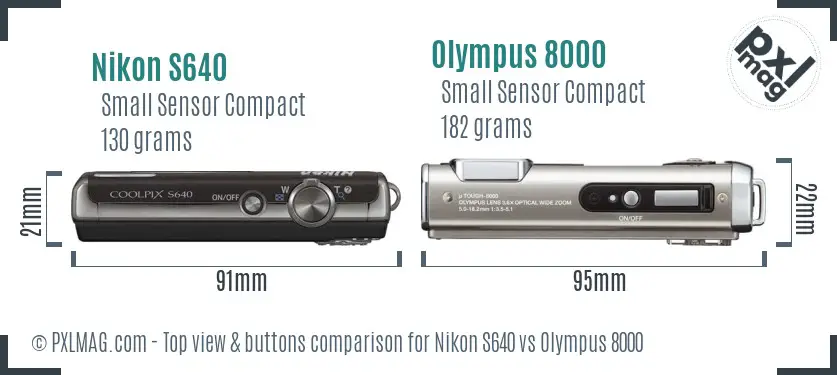 Nikon S640 vs Olympus 8000 top view buttons comparison
