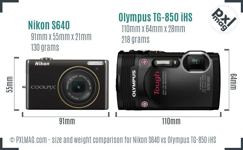 Nikon S640 vs Olympus TG-850 iHS size comparison