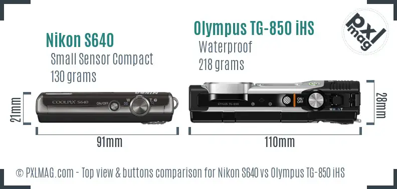 Nikon S640 vs Olympus TG-850 iHS top view buttons comparison