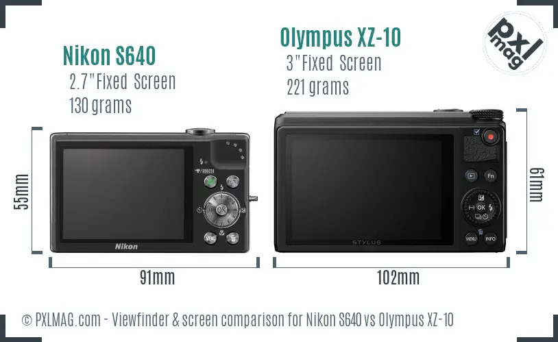 Nikon S640 vs Olympus XZ-10 Screen and Viewfinder comparison