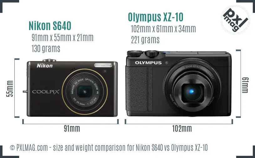 Nikon S640 vs Olympus XZ-10 size comparison