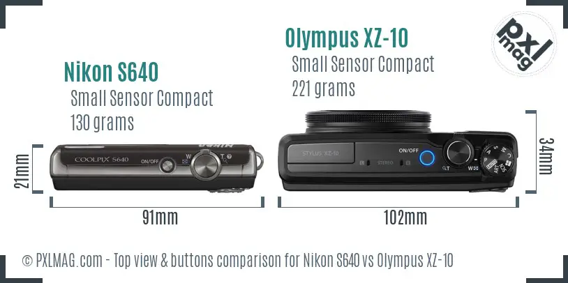 Nikon S640 vs Olympus XZ-10 top view buttons comparison