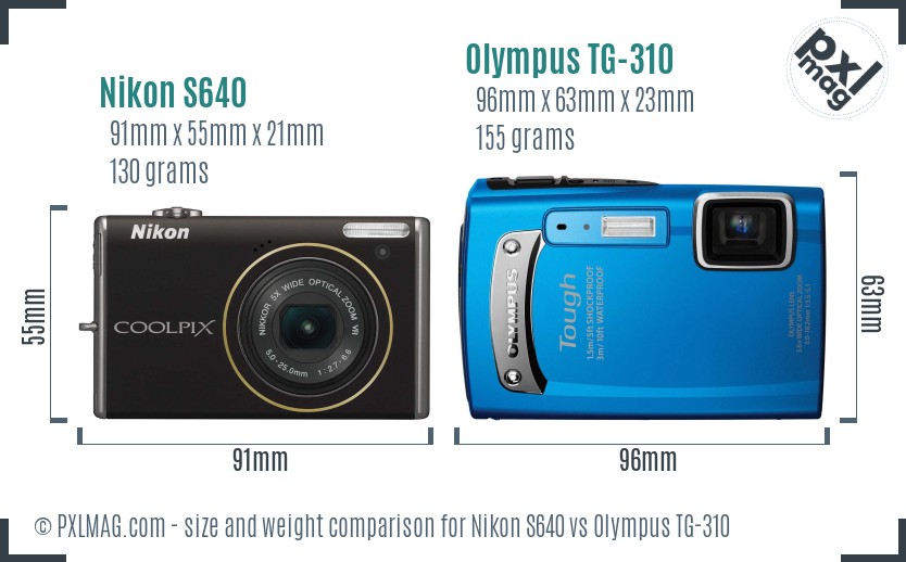 Nikon S640 vs Olympus TG-310 size comparison Nikon S640 vs Olympus TG-310 size comparison