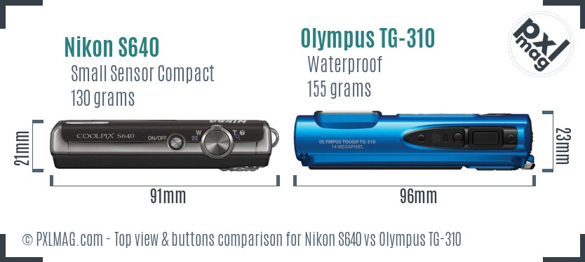 Nikon S640 vs Olympus TG-310 top view buttons comparison