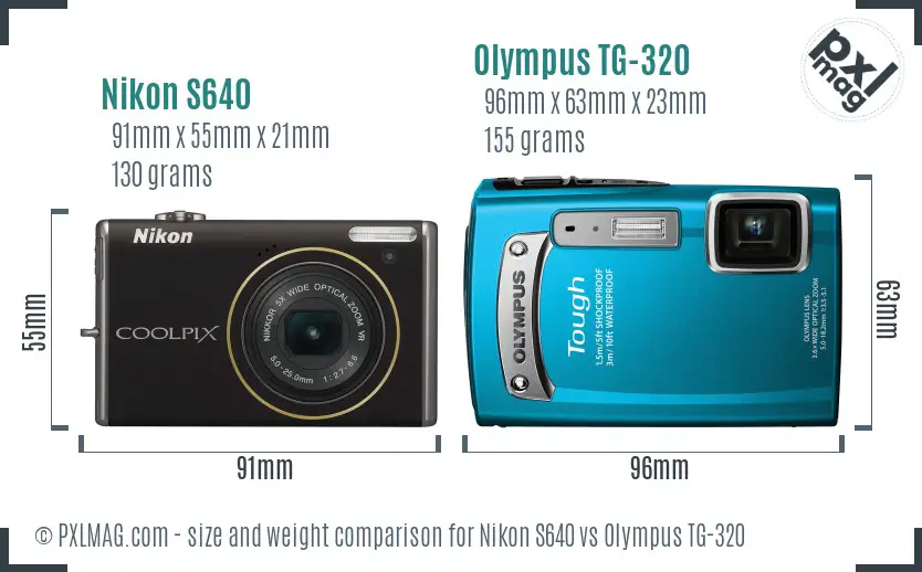 Nikon S640 vs Olympus TG-320 size comparison