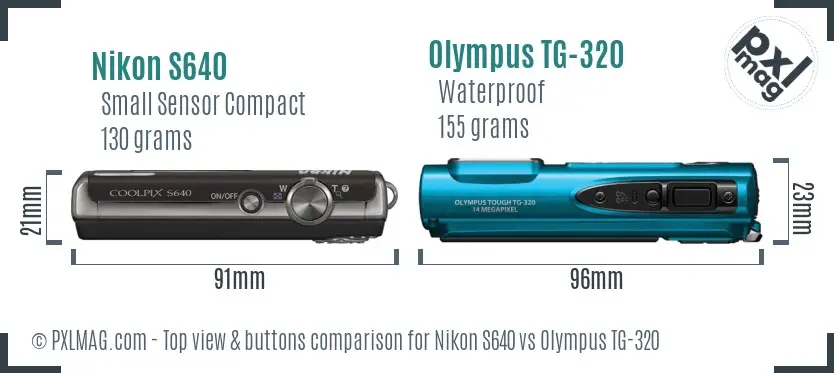 Nikon S640 vs Olympus TG-320 top view buttons comparison