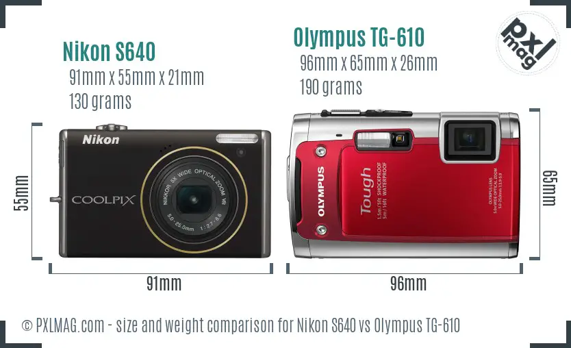 Nikon S640 vs Olympus TG-610 size comparison